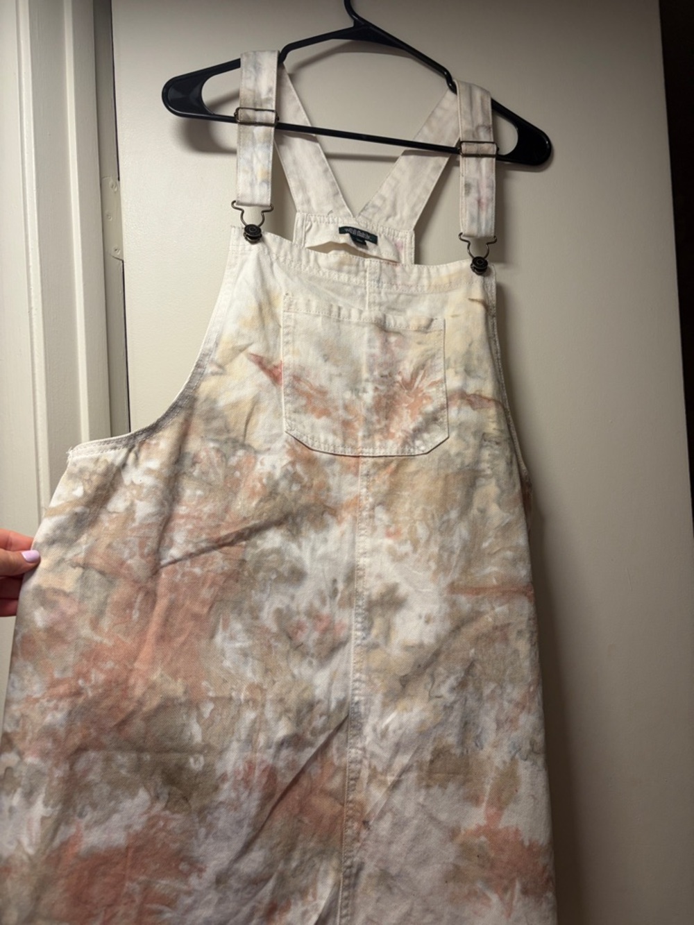 Tie-Dye Cotton Overall Dress in Cream and Brown